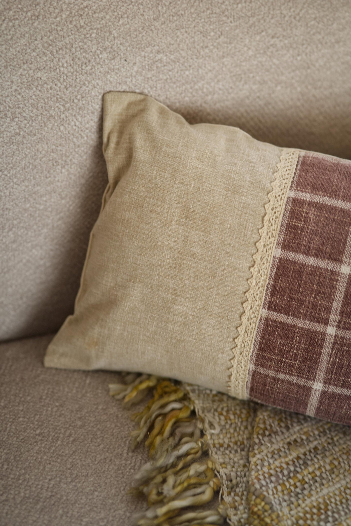 Beige Patch lumbar cushion