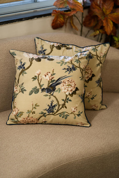 The Beige Blue bird - Cotton Cushion cover