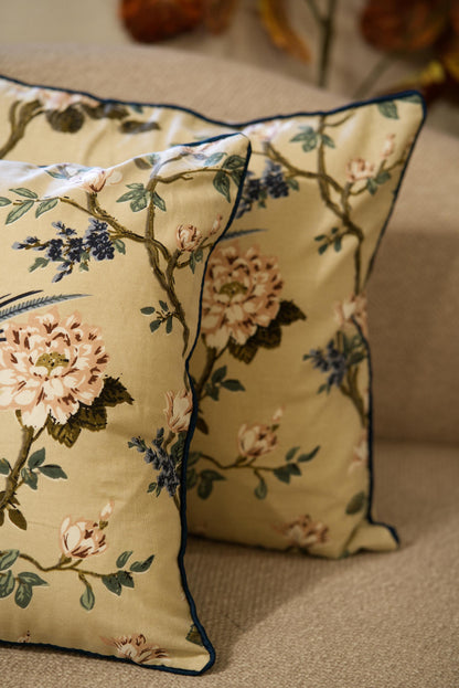 The Beige Blue bird - Cotton Cushion cover