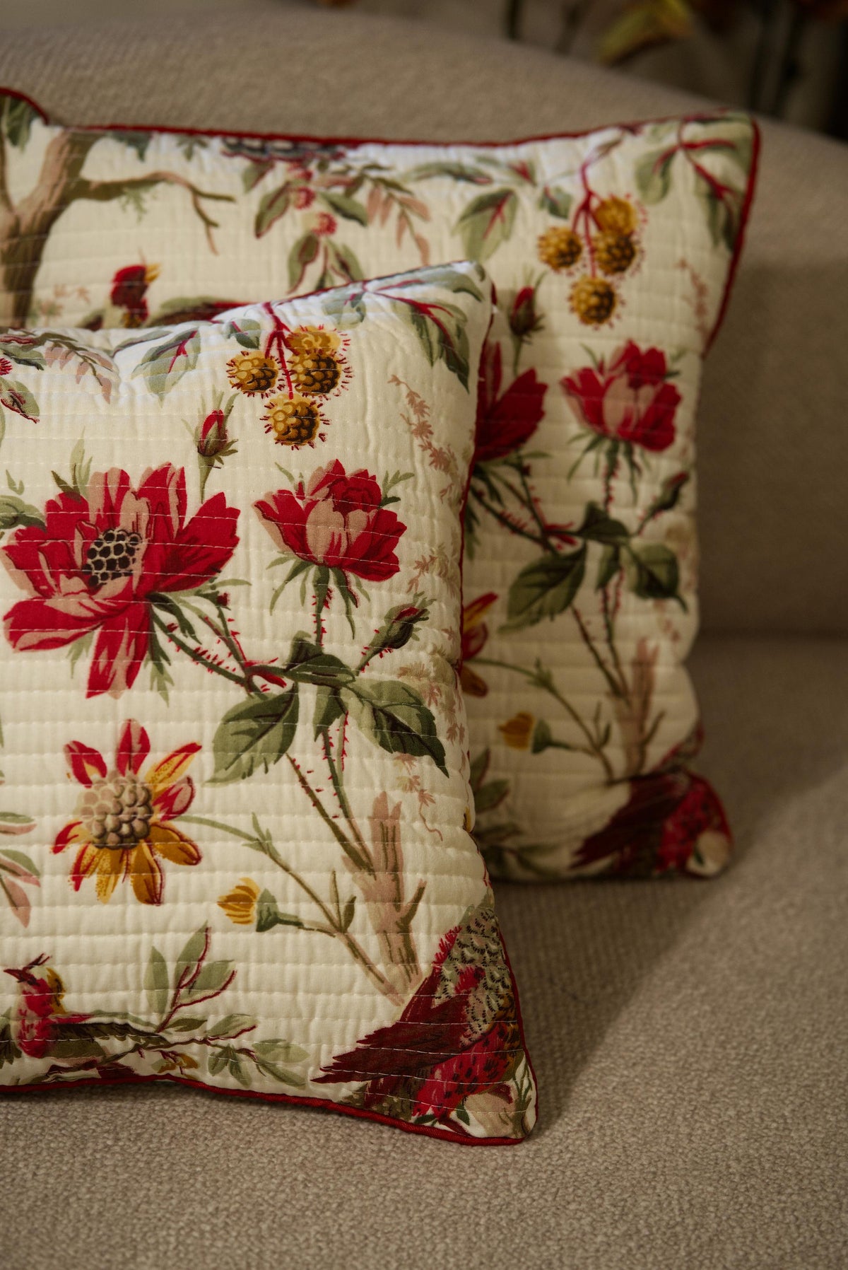 The Red Pansy-  Quilted Cushion cover