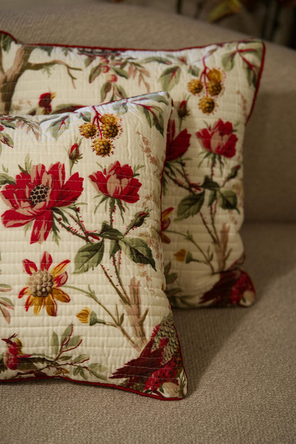 The Red Pansy-  Quilted Cushion cover