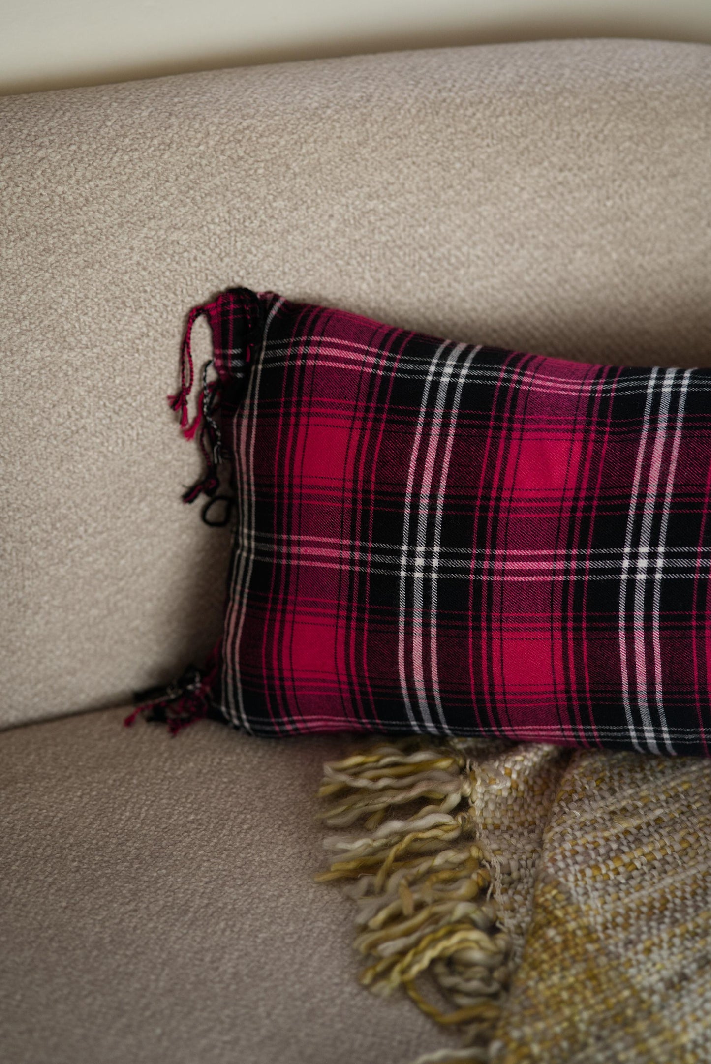 The Hot pink plaid cushion
