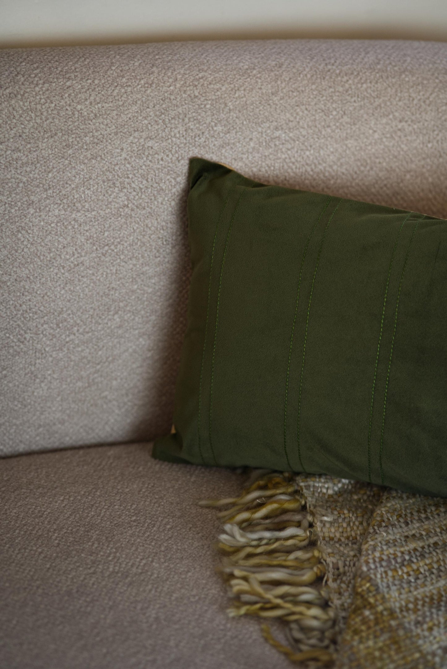 Green velvet lumbar cushion