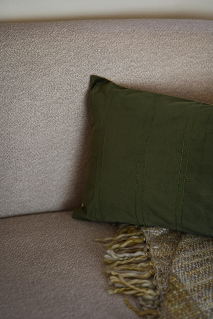 Green velvet lumbar cushion