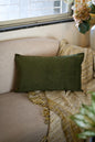 Green velvet lumbar cushion