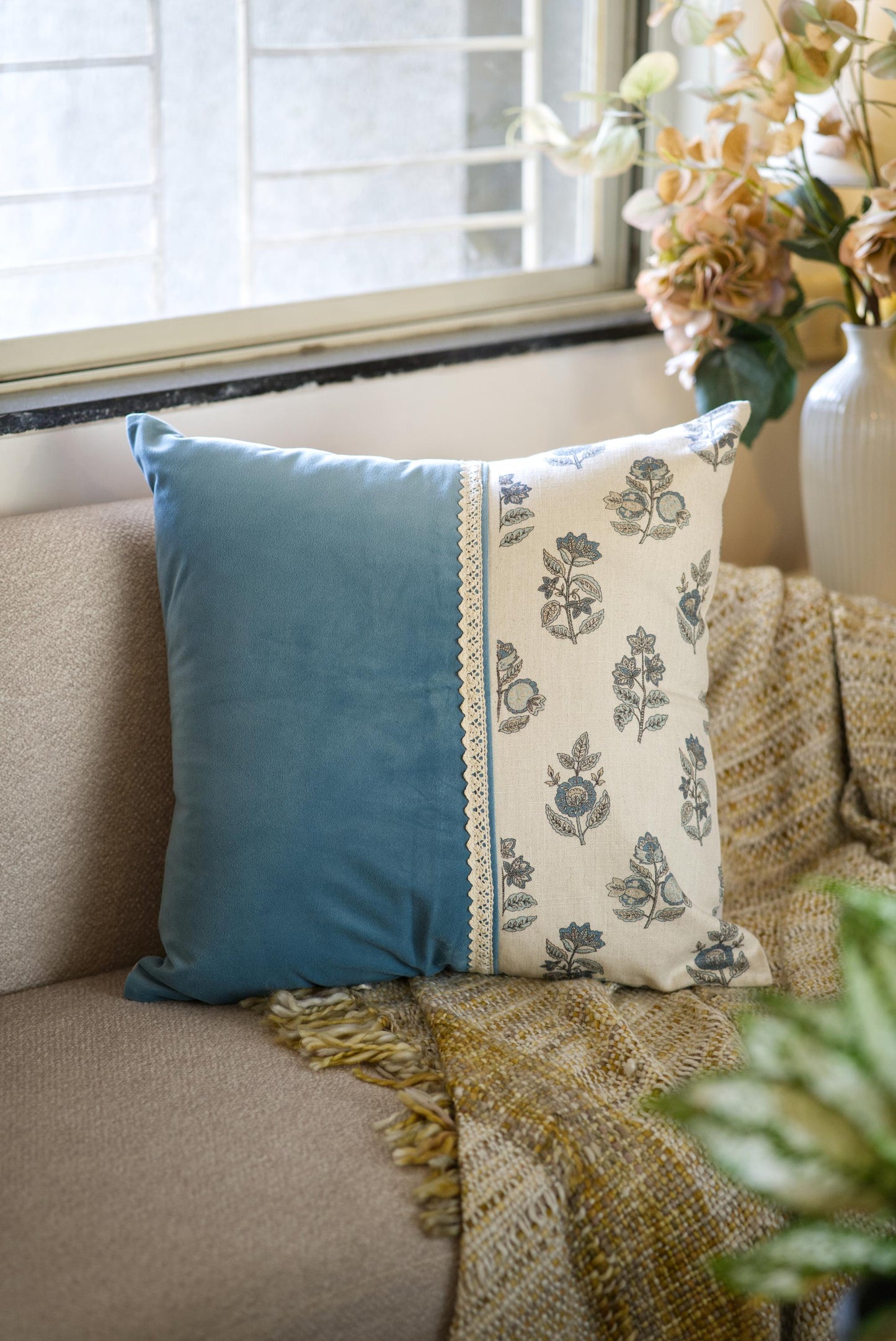 The blue patch cushion
