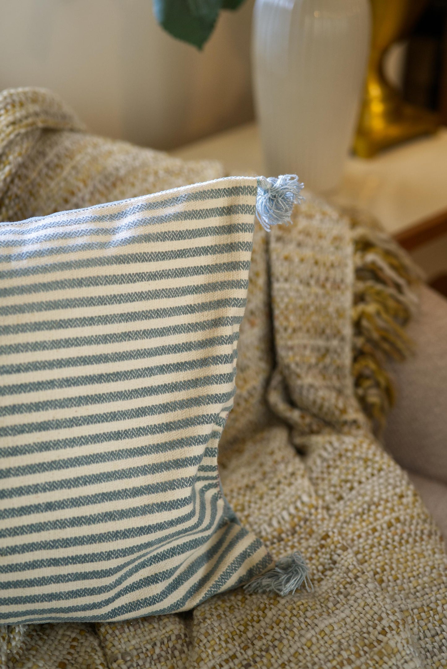 Pale blue lumbar cushion